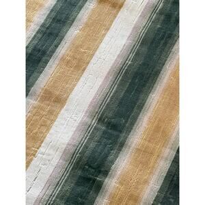 Vintage Velvet Upholstery Fabric 88x52 Green Gold Silk Stripe Crackle Texture